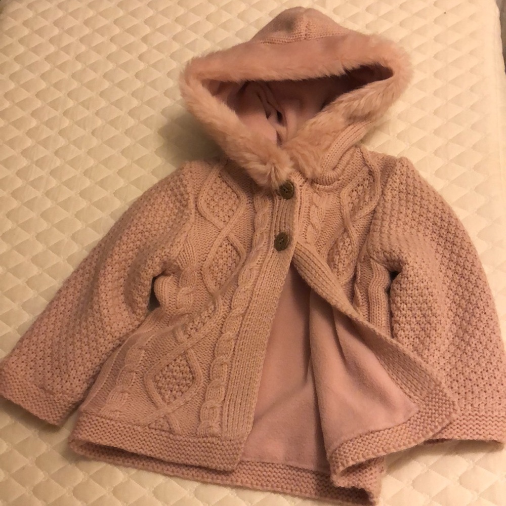 VTG The Bridgets of Erin Boutique Irish Aran Pink Cardigan Knit Baby Sweater 12M
